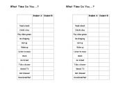 English worksheet: What time do you. . .?