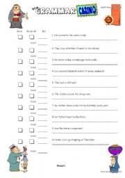 English Worksheet: Grammar Cassino 