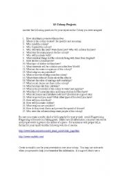English Worksheet: Colony Project