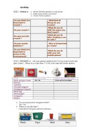 English Worksheet: Speaking : Recycling 