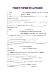English Worksheet: PRESENT PERFECT OR PAST SIMPLE