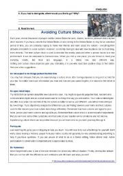 English Worksheet: Avoiding Culture Shock