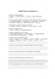 English Worksheet: English Needs Assessment Form