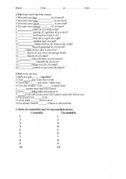 English Worksheet: how much , how many, some , any countable uncountable