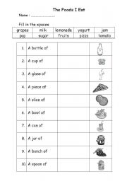 English Worksheet: food quantities