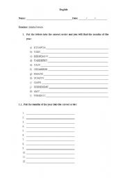 English Worksheet: months of the year