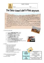 English Worksheet: Dakar doesnt start in Paris anymore