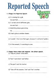 English Worksheet: Reported speech