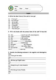 English Worksheet: Verb to have got