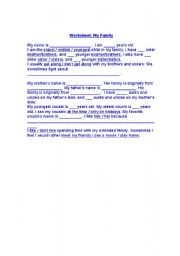 English Worksheet: my family 