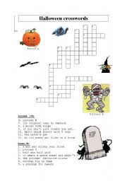 English Worksheet: Halloween crosswords