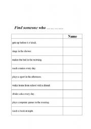 English worksheet: Find someone who ...