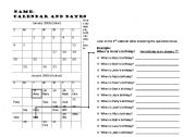 English Worksheet: Calendar Ordinal Dates