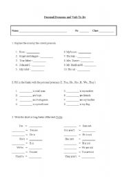 English Worksheet: Personal Pronouns and Verb To Be