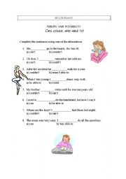 English Worksheet: ability and possibility: can, could and be able to