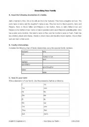 English worksheet: Describing your family