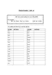 English worksheet: Plurals Practice- Add -es