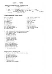 English worksheet: verb to be