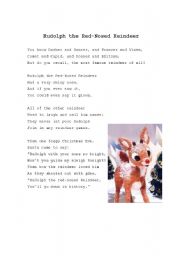 English Worksheet: Rudolph the Red-Nosed Reindeer Song Sheet
