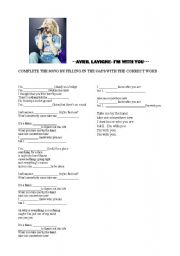 English Worksheet: IM WITH YOU BY AVRIL LAVIGNE. SONG AVTIVITY