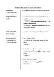 English Worksheet: Conjunctions Notes