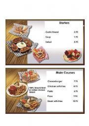 English Worksheet: Simple Restaurant Menu