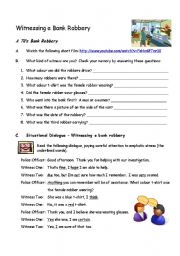 English Worksheet: Witnessing a Bank Robbery
