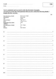 English worksheet: Jim Morrisons biography