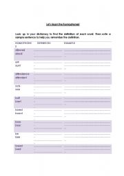 English Worksheet: Lets learn the homophones!