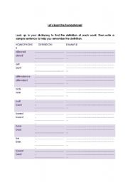 English worksheet: Lets learn the homophones!