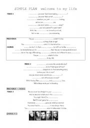 English Worksheet:  song -  welcome to my life by simple plan