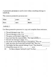 English worksheet: possessive pronouns worksheets