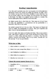 English Worksheet: Reading Comprehension