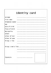 English Worksheet: identity card