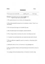 English Worksheet: Homonyms