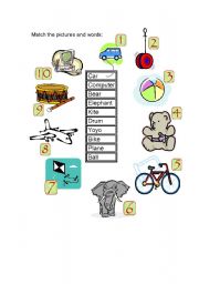 English Worksheet: Toys Matching 1