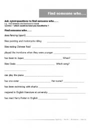 English Worksheet: Find someone who