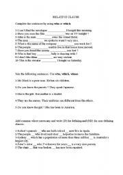 English Worksheet: relative clauses