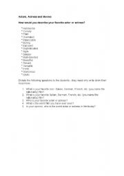 English Worksheet: Actors, actress and movies