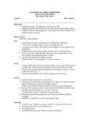 English Worksheet: english song lesson plan