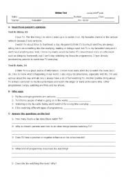 English Worksheet: test on television and adjectives