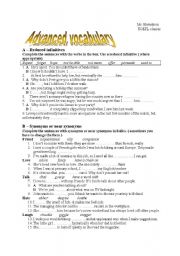 English Worksheet: reduced infinitive