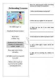 English worksheet: Swimming Lesson