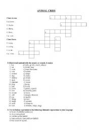 English Worksheet: Animal Cries Crossword 