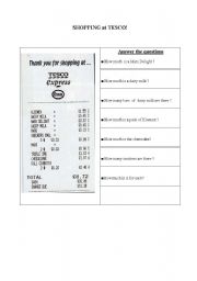 English Worksheet: Shopping at tesco