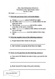 English Worksheet: irregular past simple tense