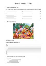 English Worksheet: Dates (ordinal numbers and months)
