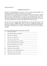 English worksheet: simple present tense  