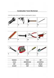 English Worksheet: Construction Tools Worksheet
