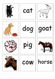 English Worksheet: Animal memory game + worksheet